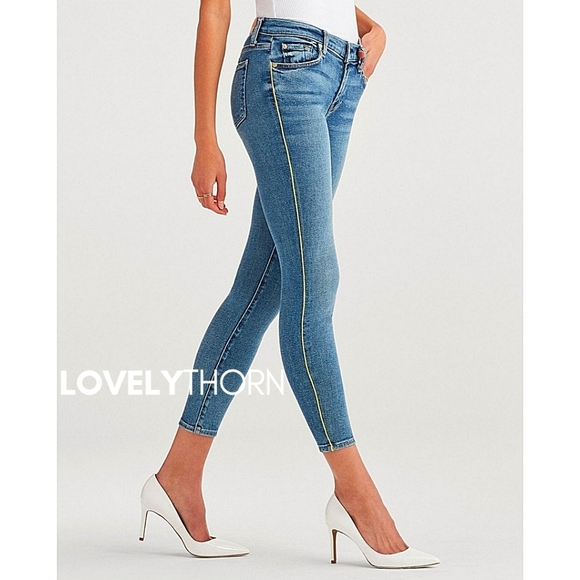 7FAM // ltd ed ankle skinny neon yellow piping super stretch luxe vintage jeans - Picture 1 of 16